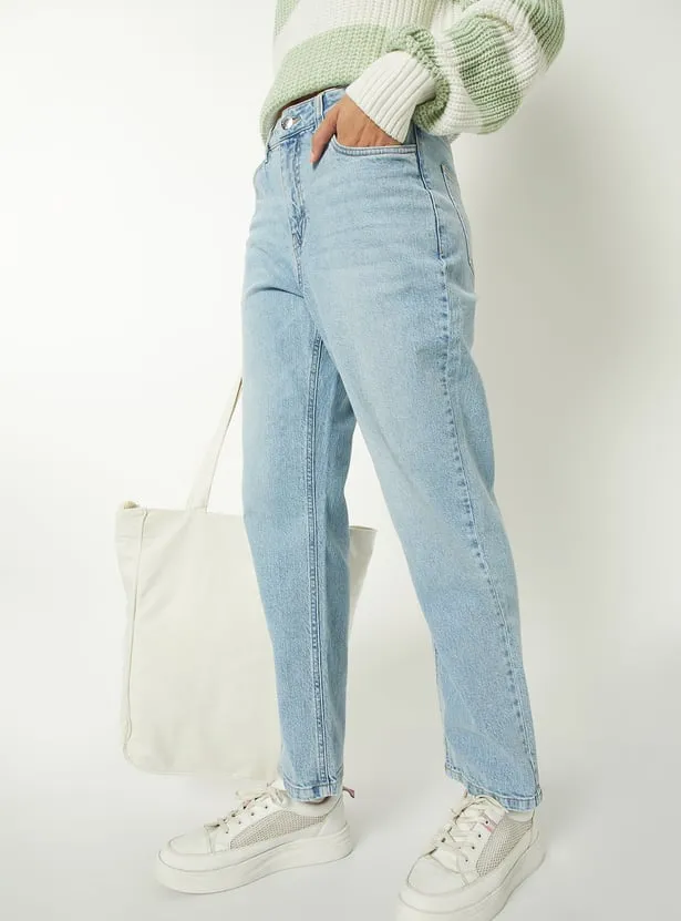 Women Washed Slim Straight Jeans